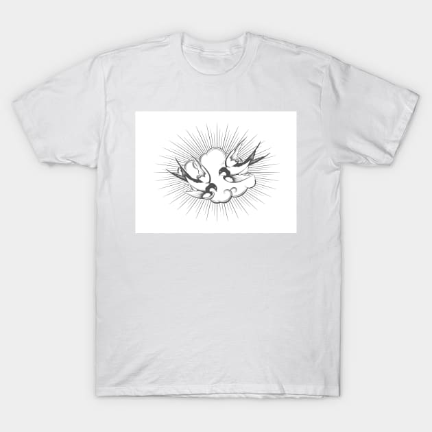 Two Flying Swallow Birds in a Sky T-Shirt by devaleta